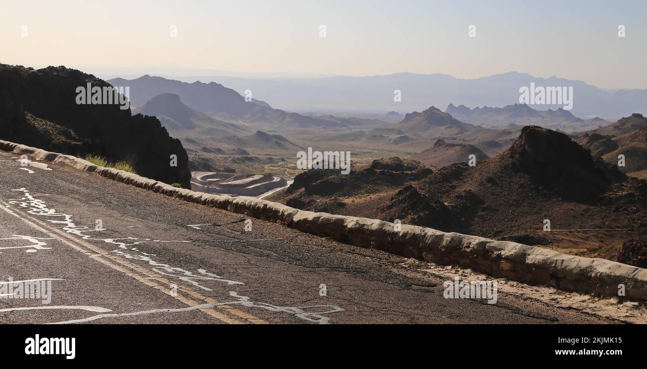 Sitgreaves Pass on historic Route 66 overlooking Golden Valley. Oatman, Arizona, USA, North America Stock Photo