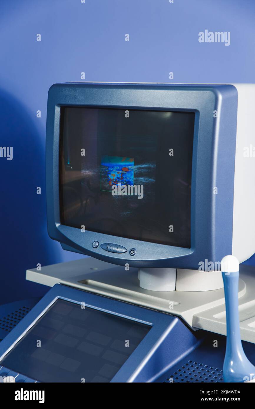 Image of human internal organs on the display of the medical ultrasound diagnostic machine Stock