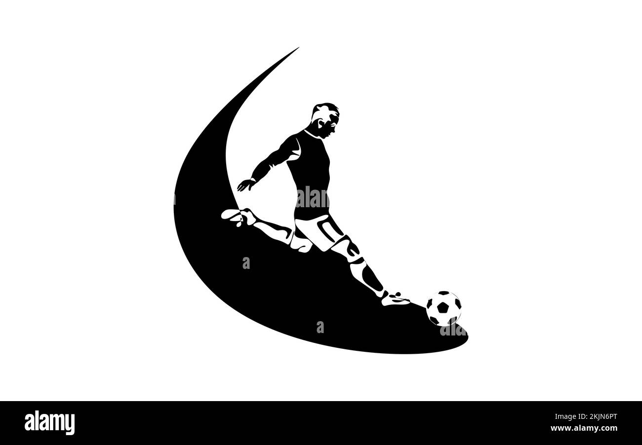 Football Player shooting a ball silhouette vector illustration Stock Vector