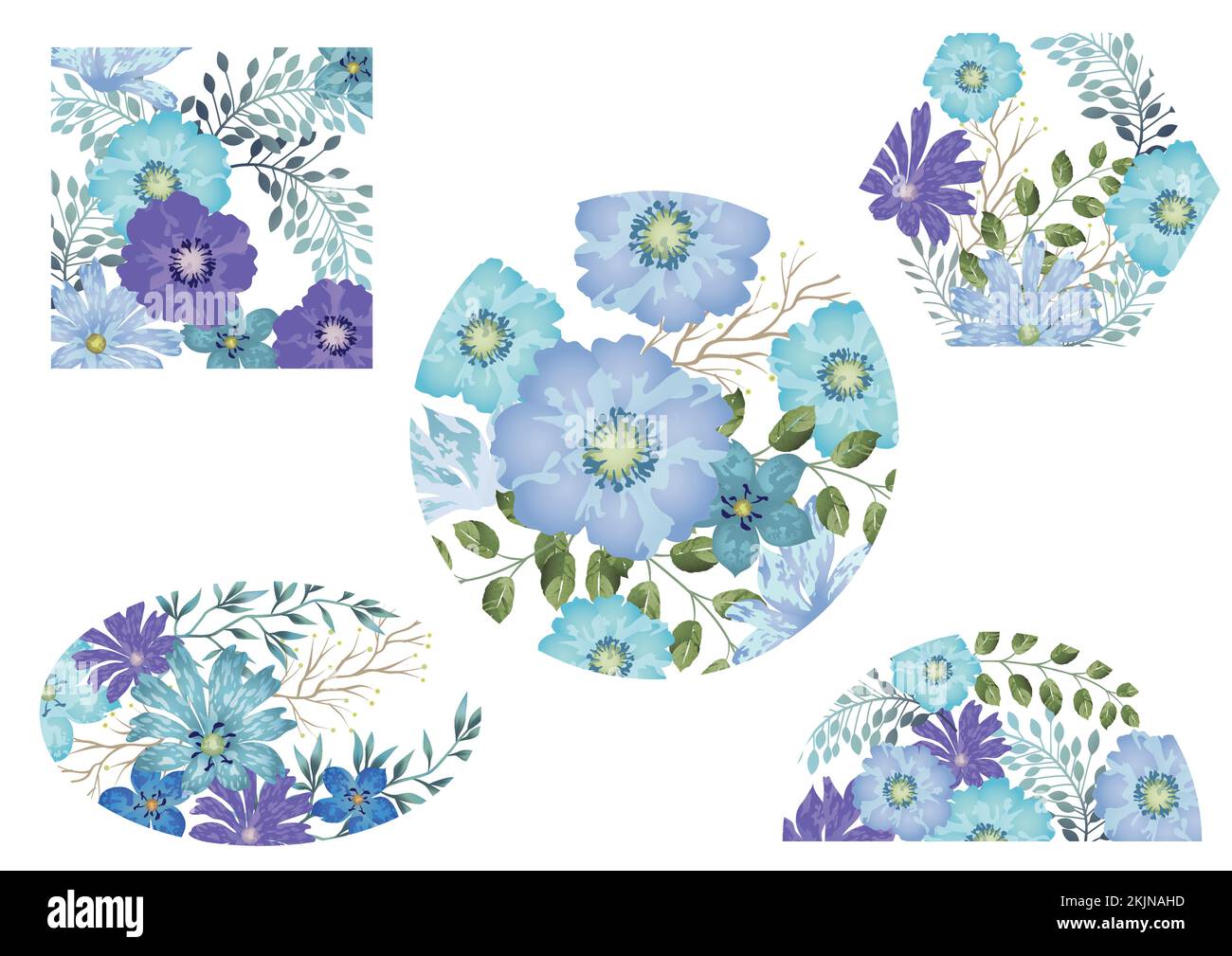 Set Of Watercolor Floral Backgrounds Isolated On A White Background. Vector Illustration. Stock Vector