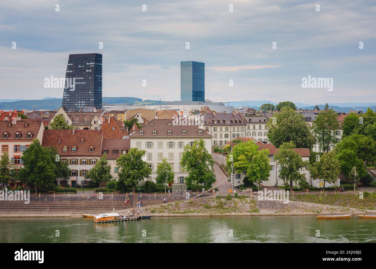 BASEL, SWITZERLAND, JULY 7, 2022: Buildings in the city centre of Basel ...