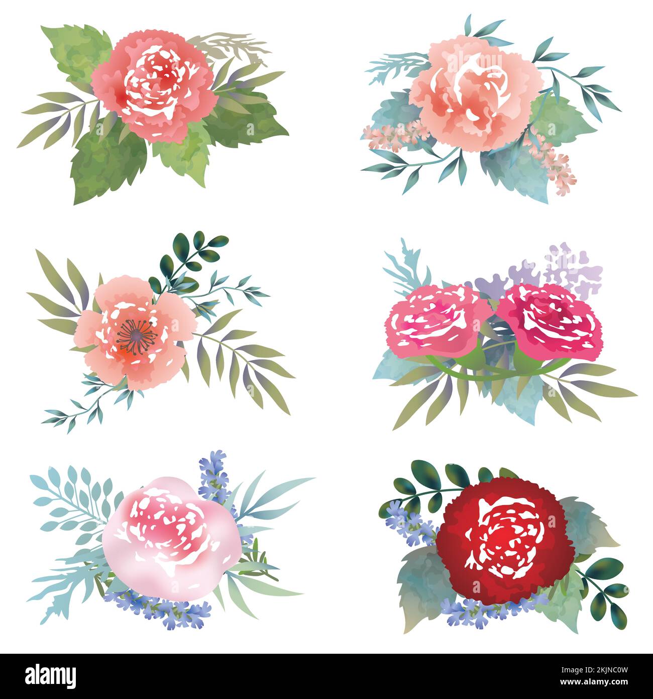 Set of watercolor floral elements isolated on a white background. Vector illustration. Stock Vector