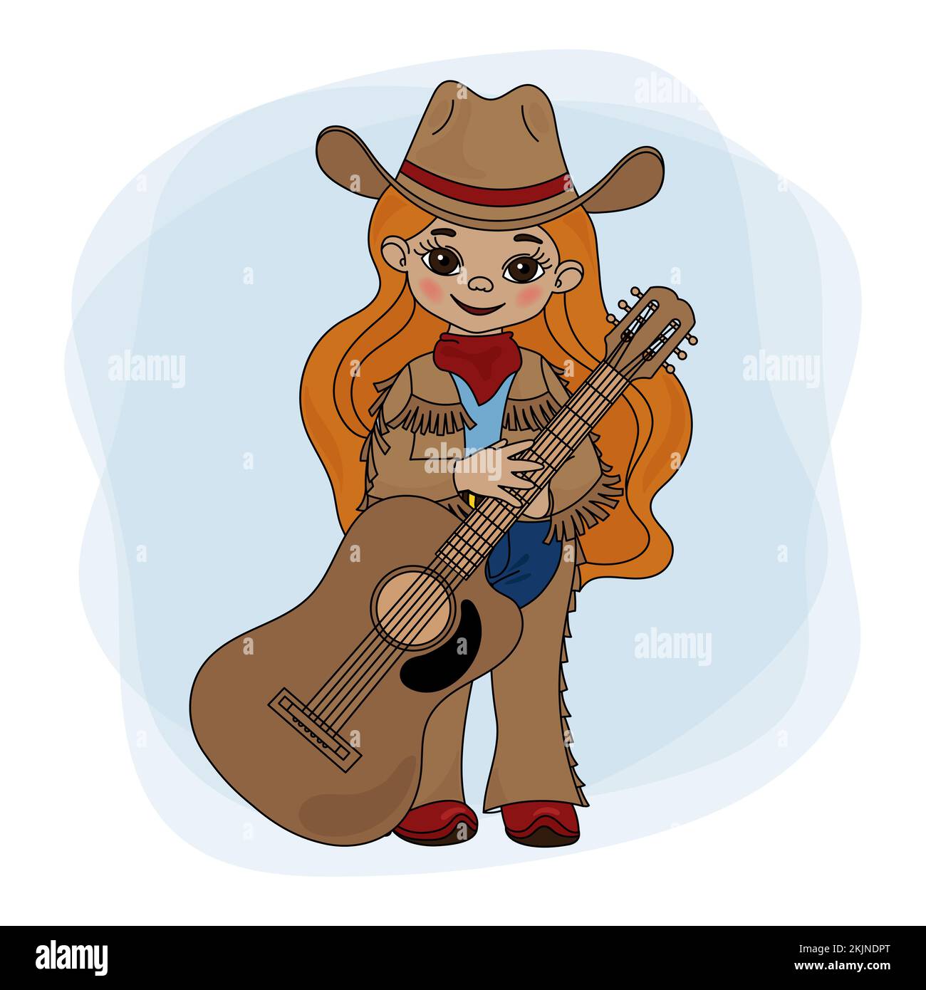 GUITAR PLAYER Cowgirl American Cowboy Western Music Festival Vector Illustration Set For Print Stock Vector