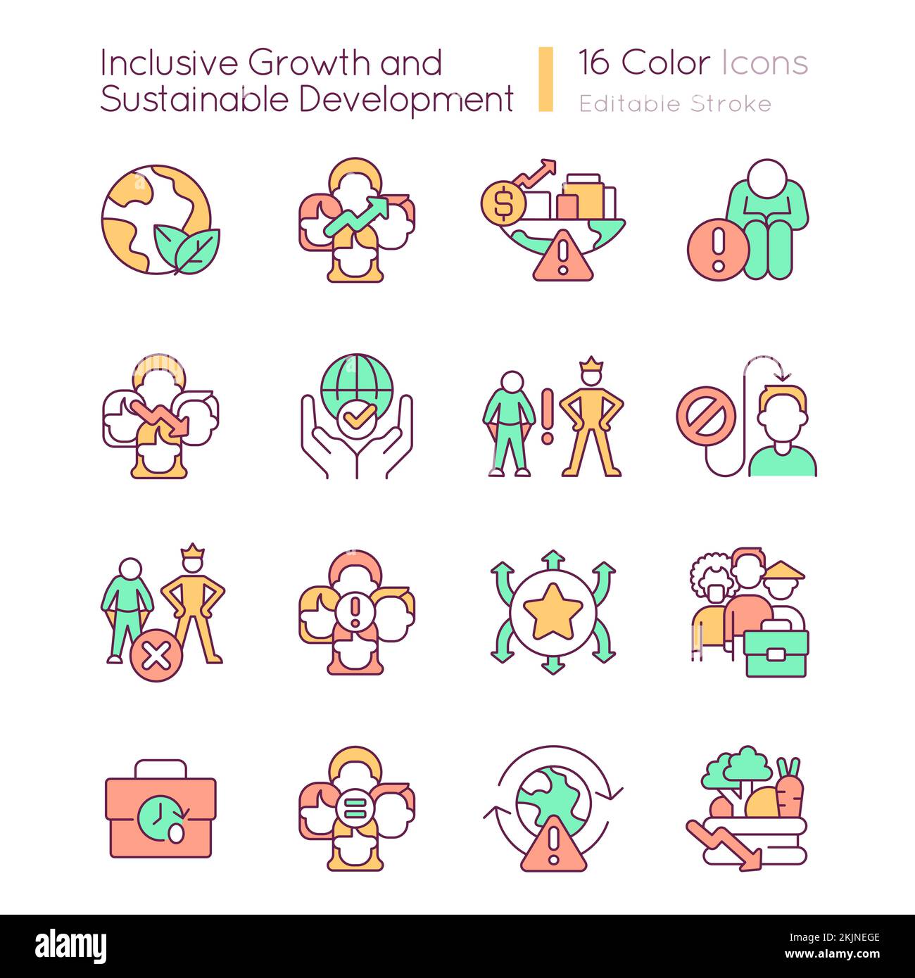 Inclusive growth and sustainable development RGB color icons set Stock ...