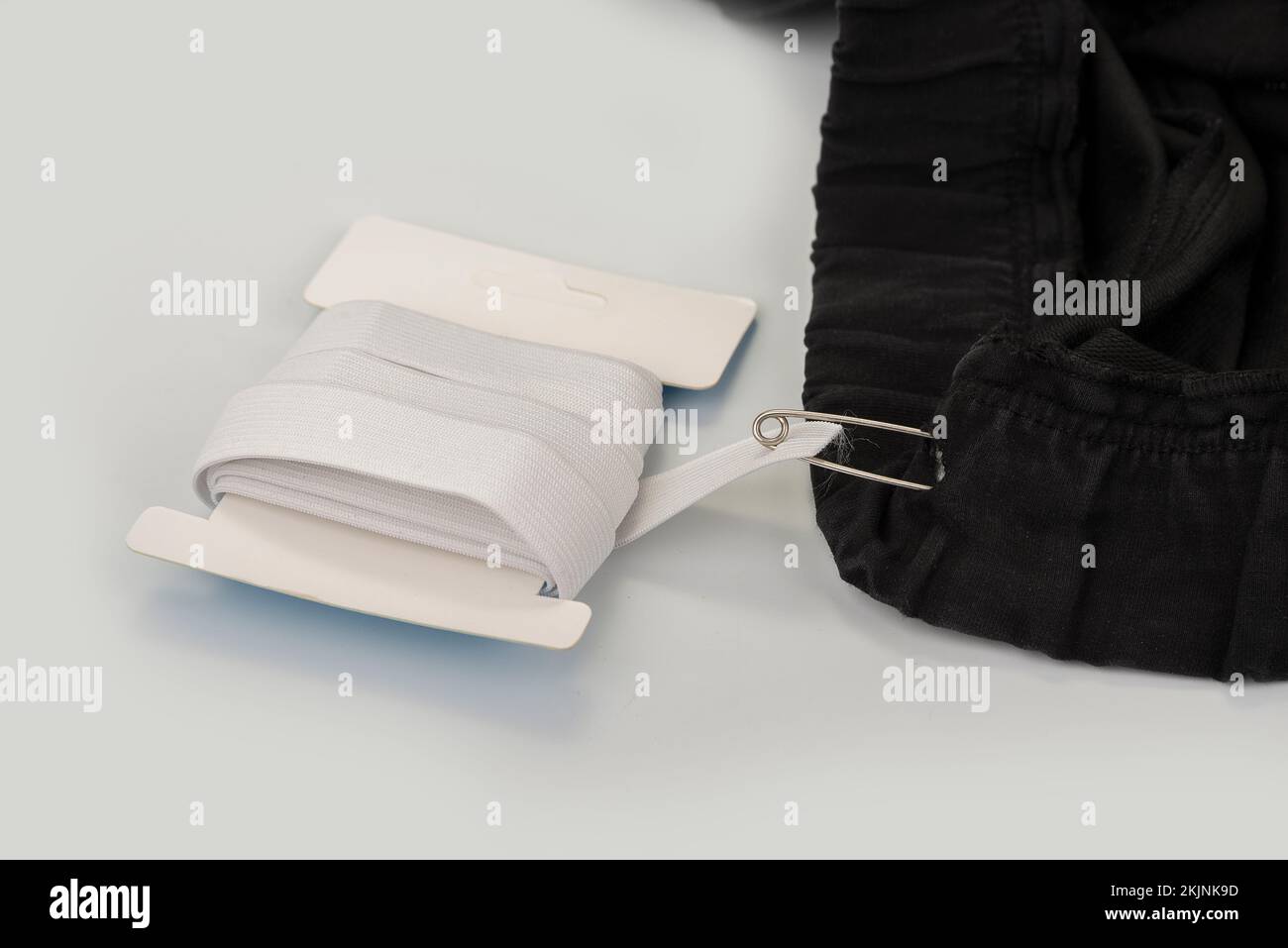 White elastic rubber waistband on a white Stock Photo