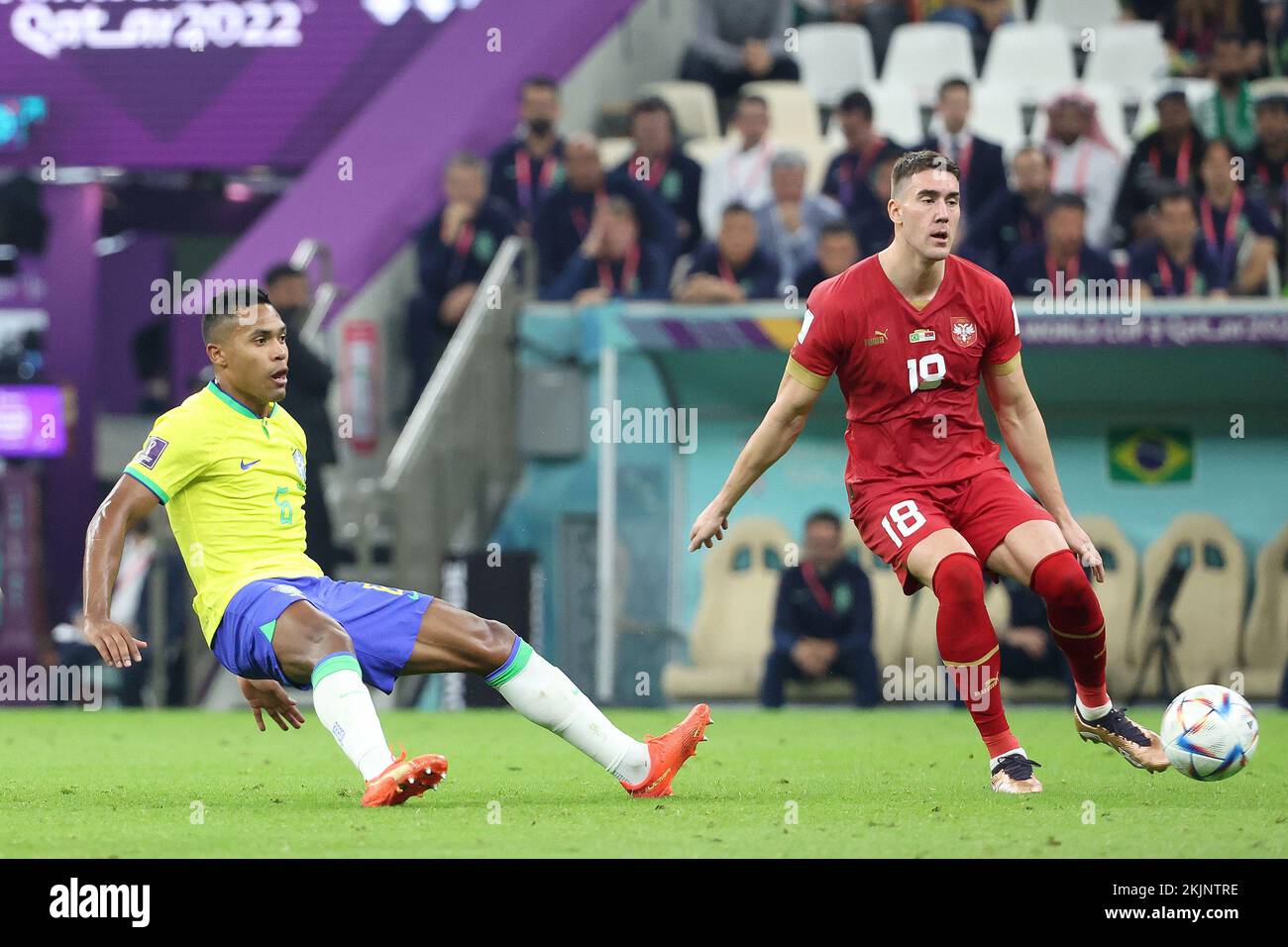 Roman Qatar November 24, 2022, Rome, Qatar: Casemiro of Brazil, Dusan Vlahovic of ...