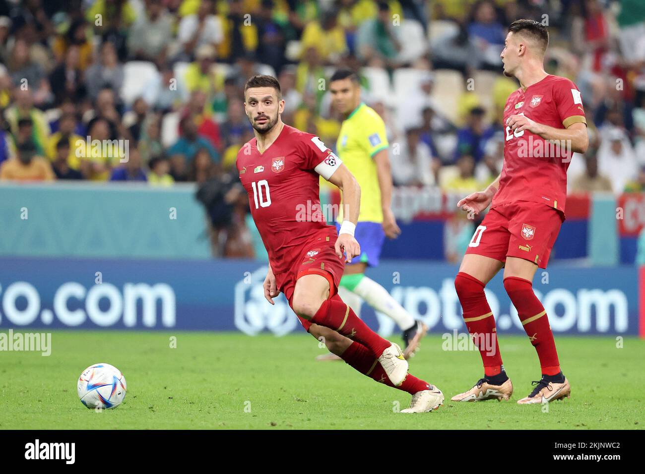 Doha, Qatar. 24th Nov, 2022. Dusan Tadic of Serbia during the FIFA World Cup 2022, Group G football match between Brazil and Serbia on November 24, 2022 at Lusail Stadium in Al Daayen, Qatar - Photo: Jean Catuffe/DPPI/LiveMedia Credit: Independent Photo Agency/Alamy Live News Stock Photo