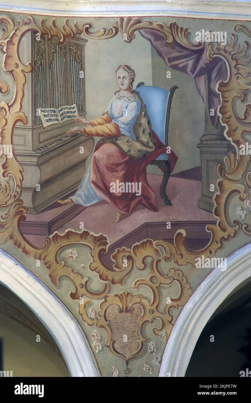 Saint Cecilia, fresco in the parish church of Our Lady of Snow in Kutina, Croatia Stock Photo