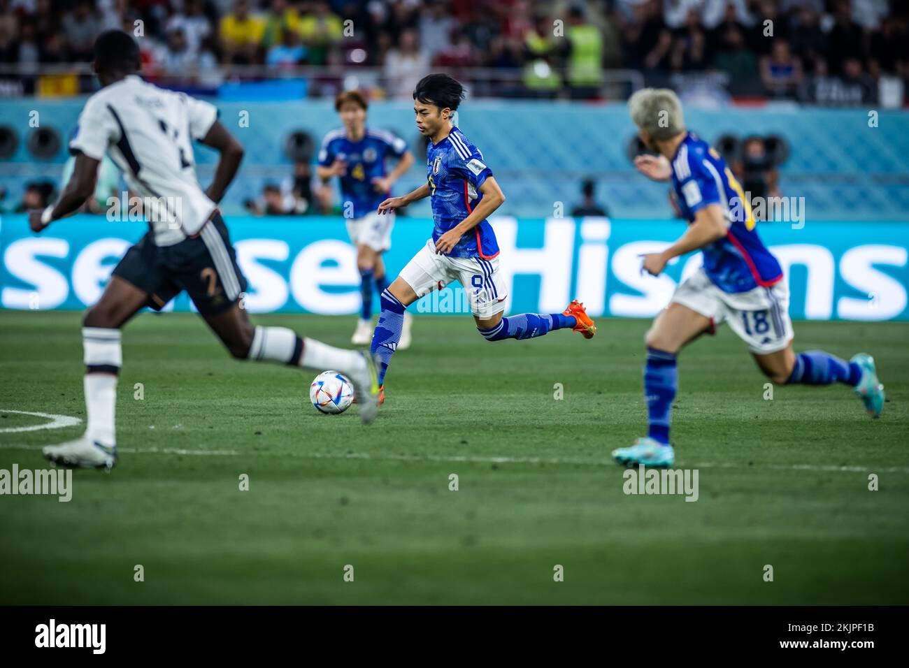 Kaoru Mitoma (9) and Takuma Asano (18) of Japan during the FIFA World