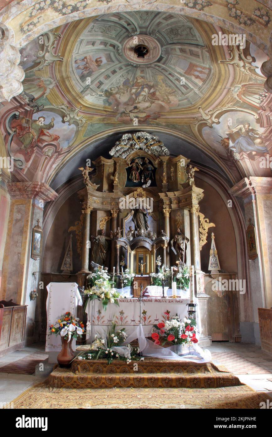 The main altar in the parish church of St. Nicholas in Hrascina, Croatia Stock Photo