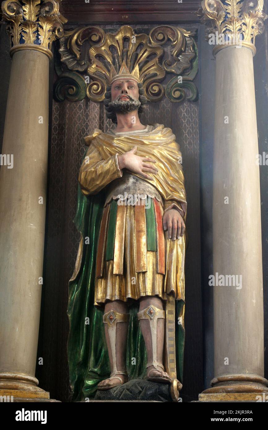 King David, statue on the main altar in the Church of St. Mary Magdalene in Cazma, Croatia Stock Photo