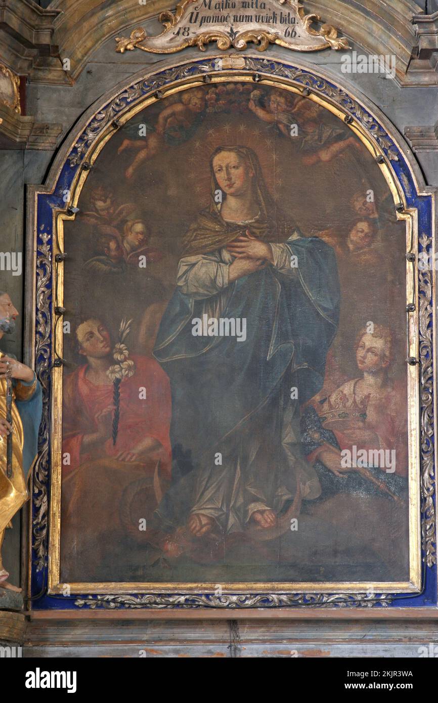 Assumption of the Virgin, altarpiece on the altar of the Assumption of Mary in the Church of St. Mary Magdalene in Cazma, Croatia Stock Photo