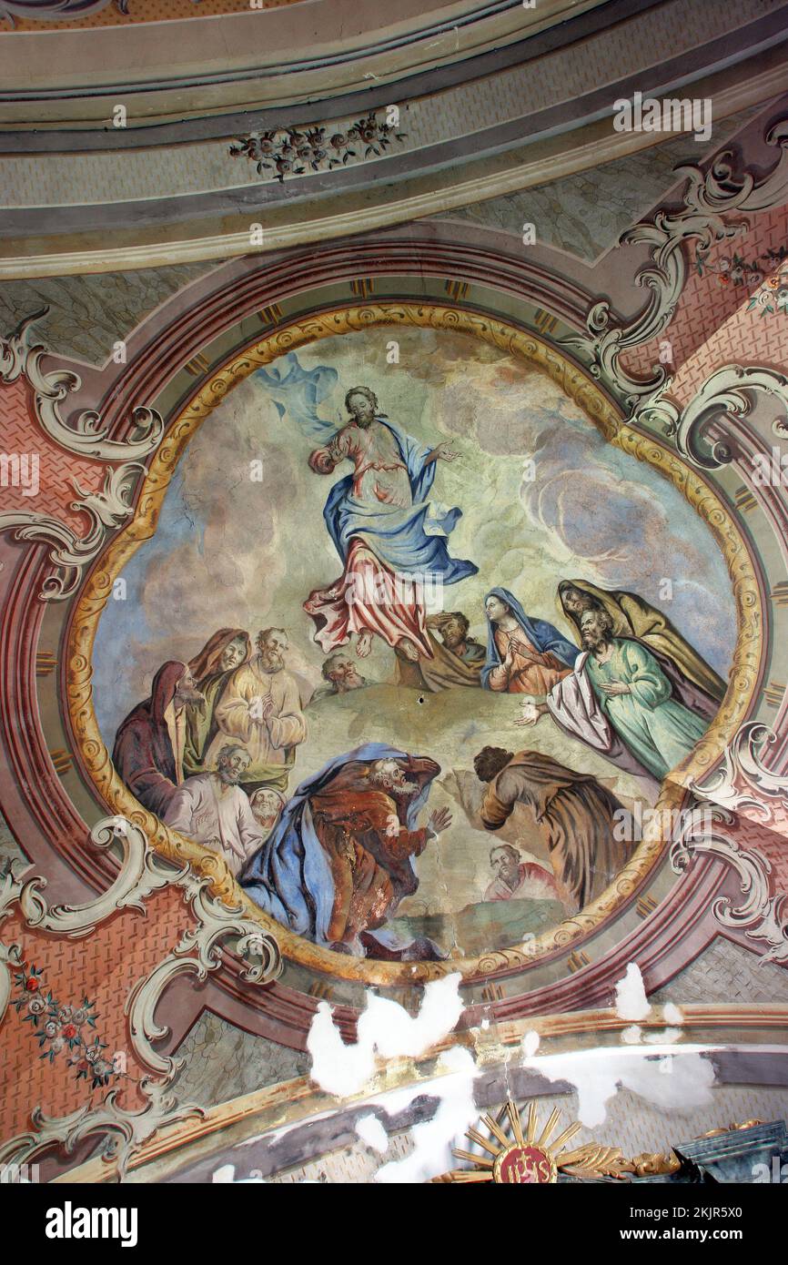 Ascension of Christ, fresco on the ceiling of the parish church of St. Nicholas in Hrascina, Croatia Stock Photo
