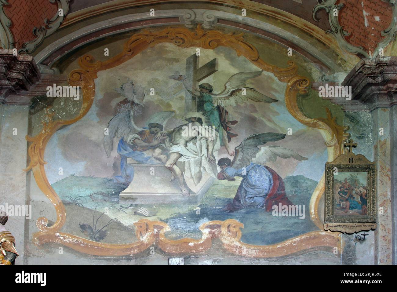 Lamentation of Christ, fresco in the parish church of Saint Nicholas in Hrascina, Croatia Stock Photo