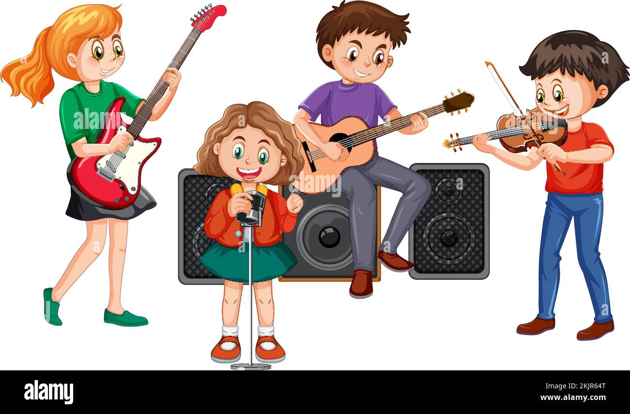 Children playing musical instrument illustration Stock Vector Image ...