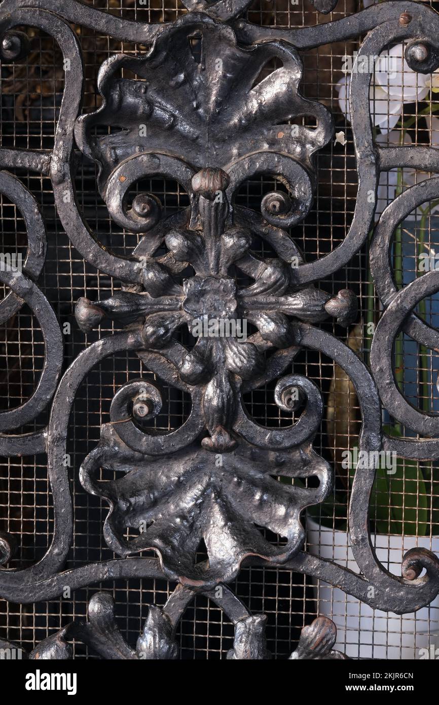 Wrought-iron gates, ornamental forging, forged elements close-up Stock Photo