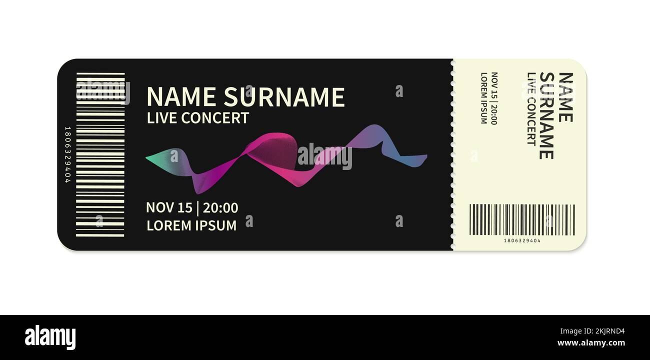 Concert, party or festival ticket. Concert ticket template. Vector