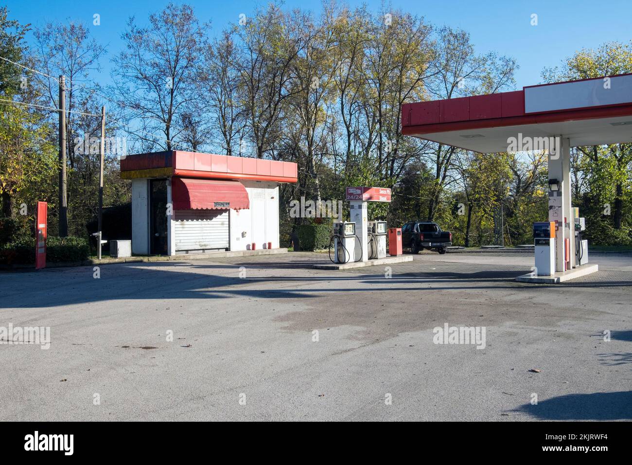 Abandoned gas station on the road in Italy Stock Photo Alamy