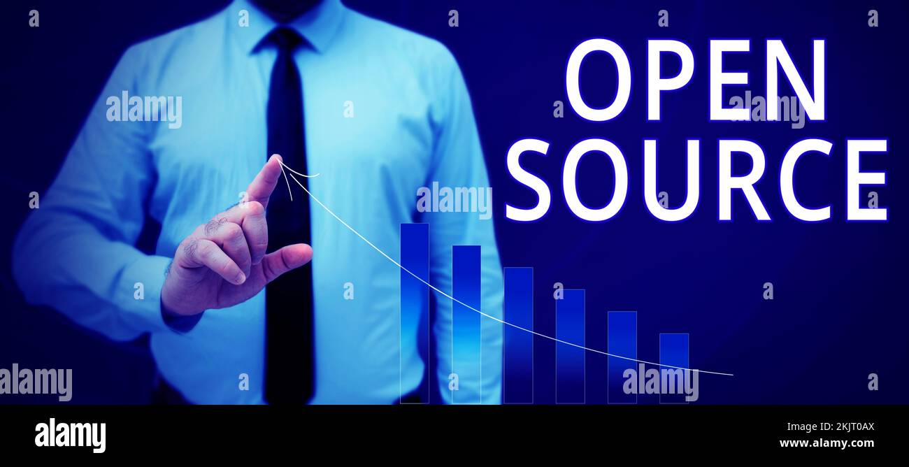 Text caption presenting Open Source. Business overview denoting software which original source code freely available Stock Photo