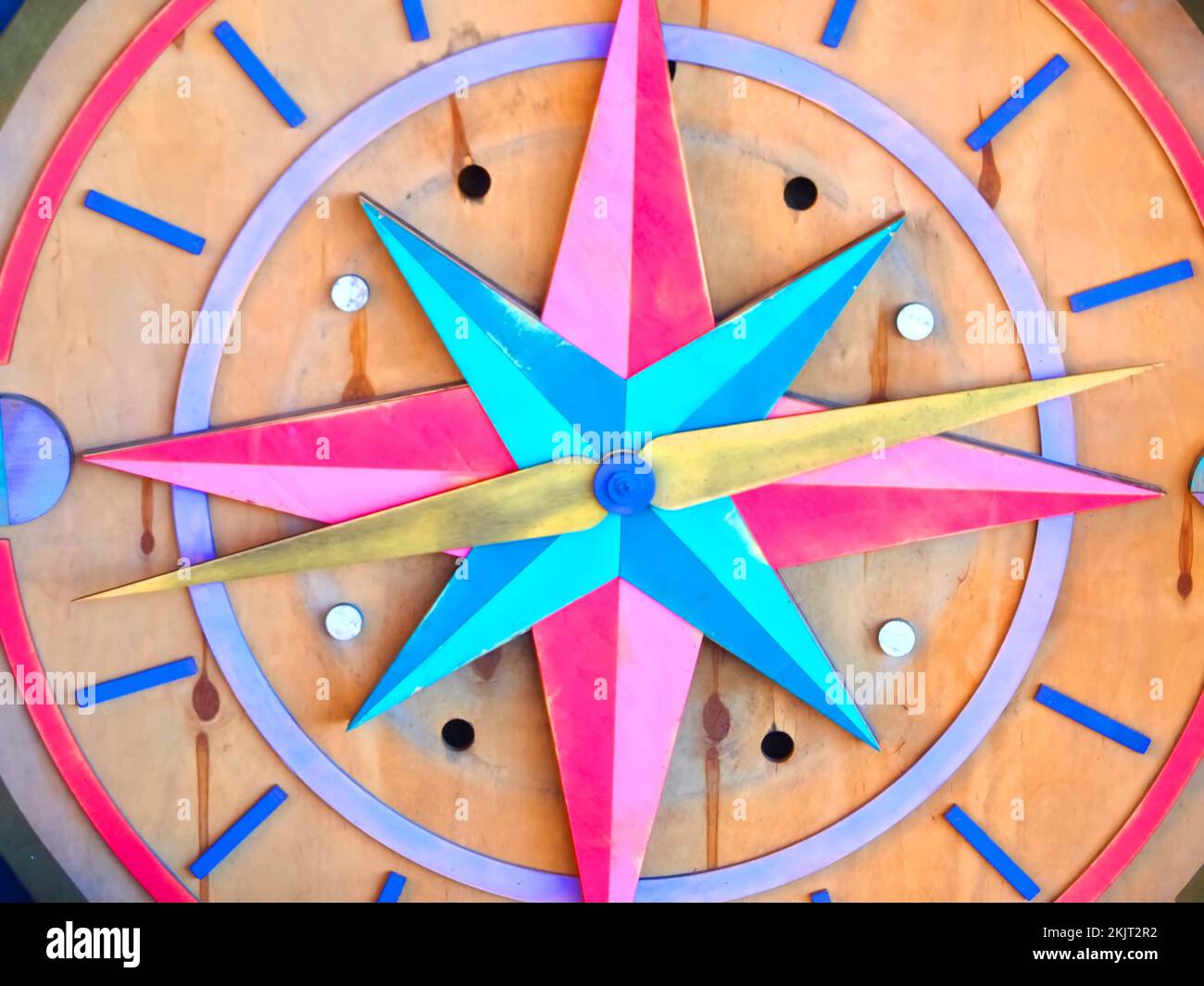 Colored wooden compass shows cardinal direction Stock Photo Alamy