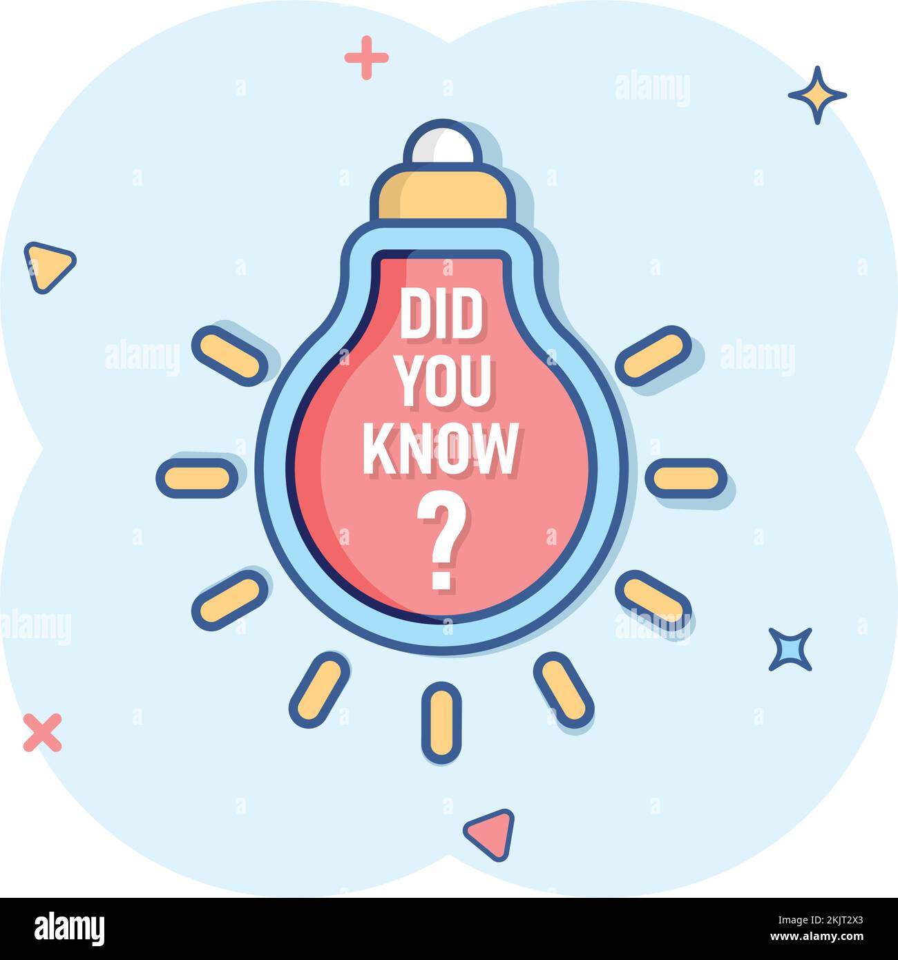Did you know icon in comic style. Banner with frame and bulb cartoon vector illustration on white isolated background. Explanation sign business conce Stock Vector