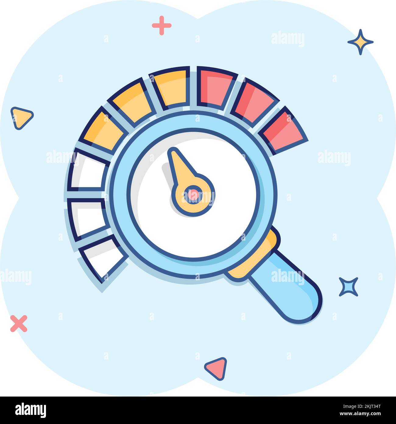 Risk meter icon in comic style. Rating indicator cartoon vector