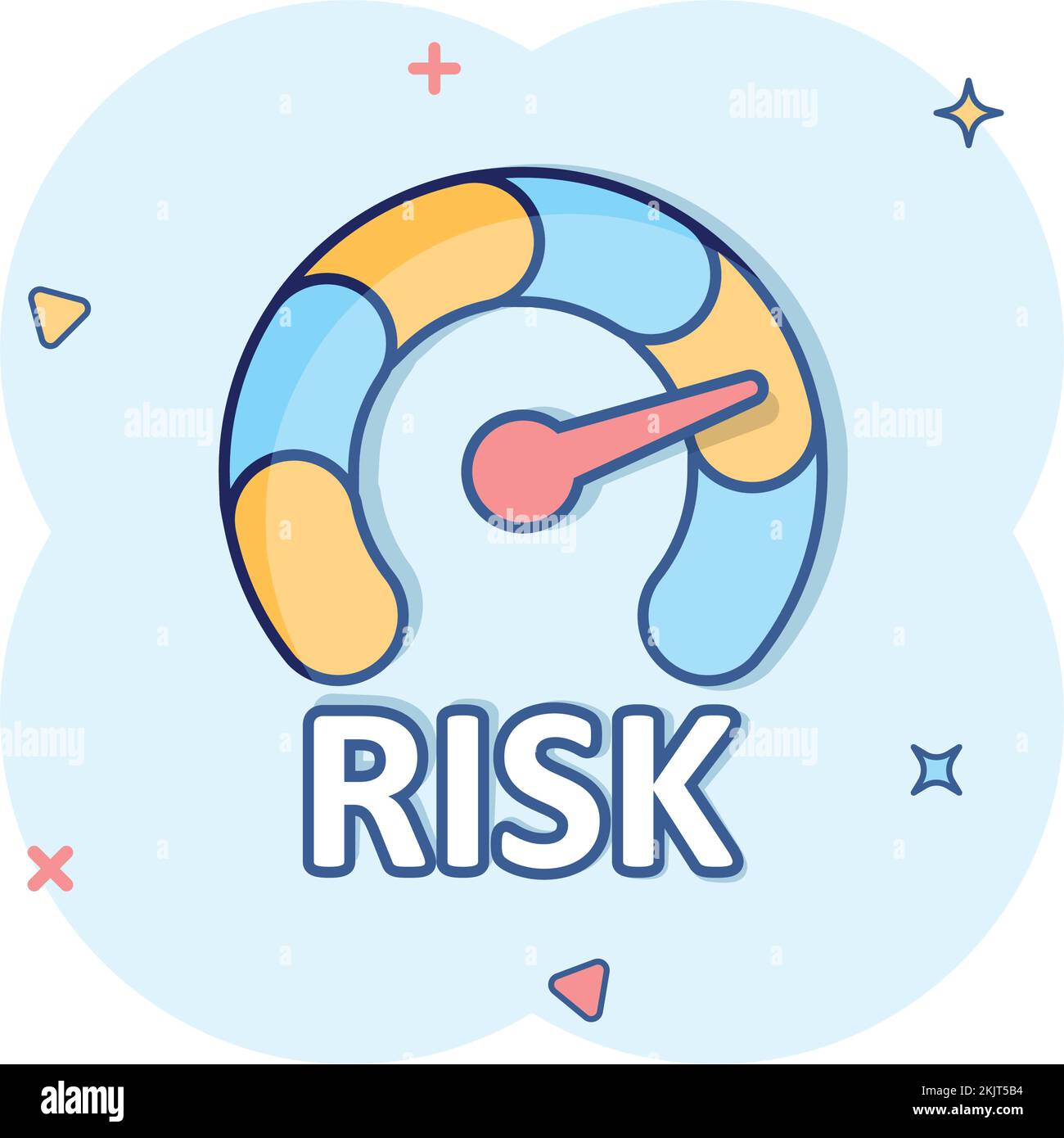 Risk meter icon in comic style. Rating indicator cartoon vector