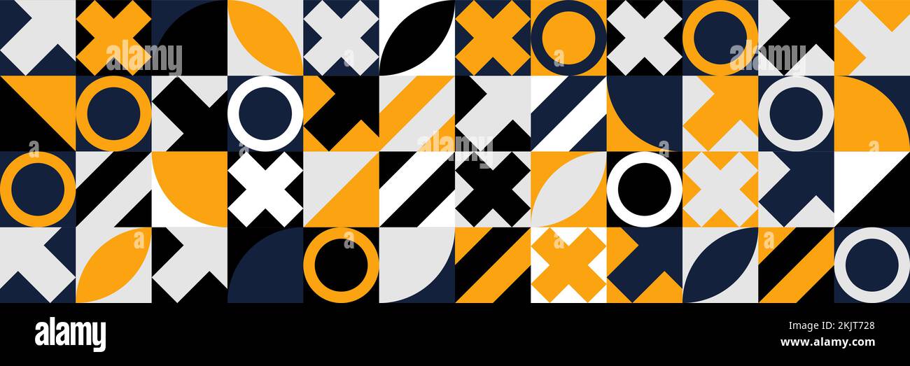 Bauhaus pattern horizontal panoramic background. Abstract geometric vector pattern with simple shapes and bright and vivid colors. Geometrical Stock Vector