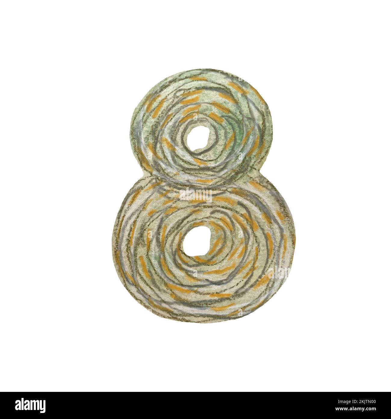 Number eight textured green a watercolor sketch  Stock Photo