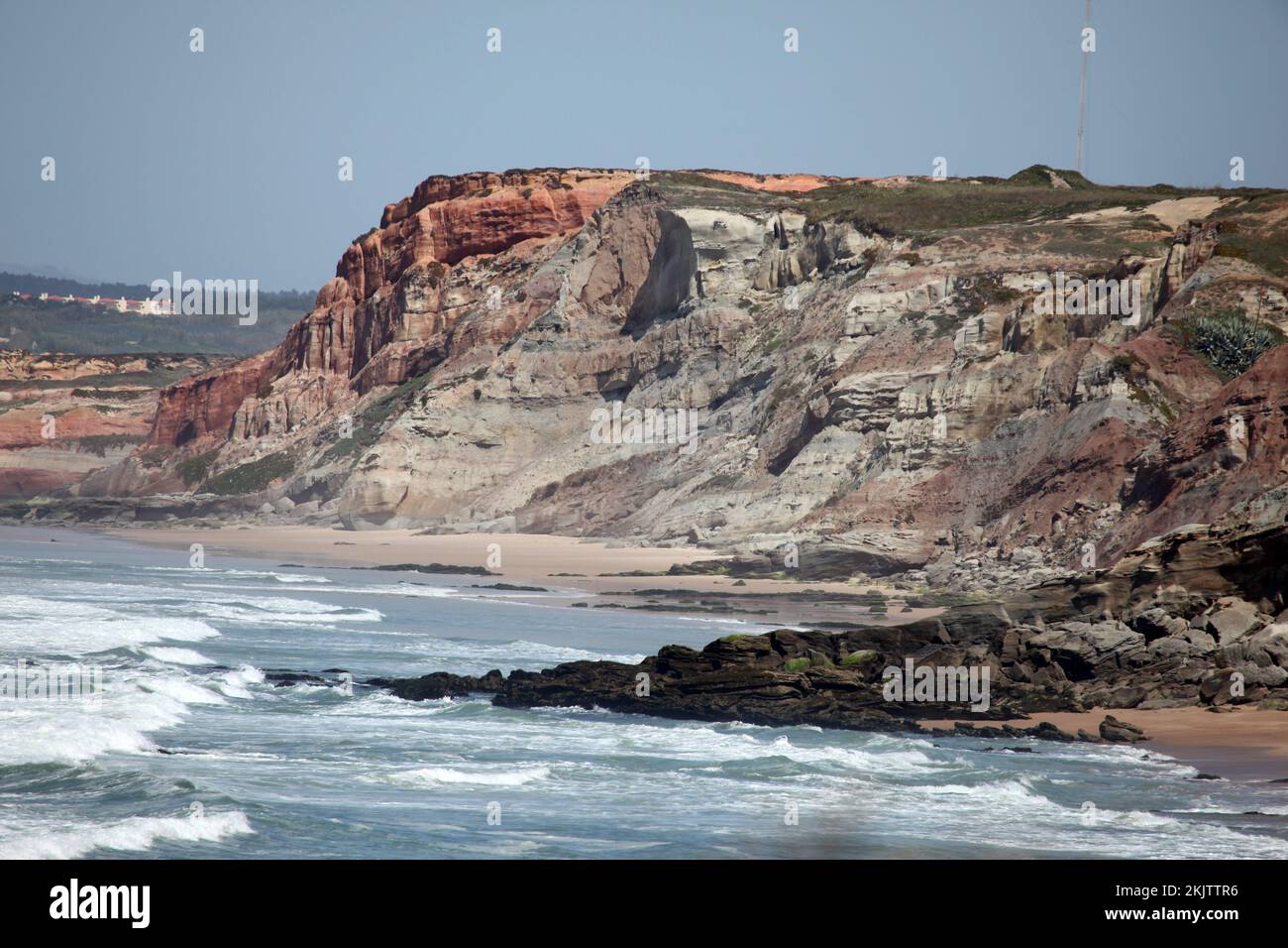 Rugged coastal cliff at Baleal a popular beach area in Western Portugal near Peniche. Stock Photo