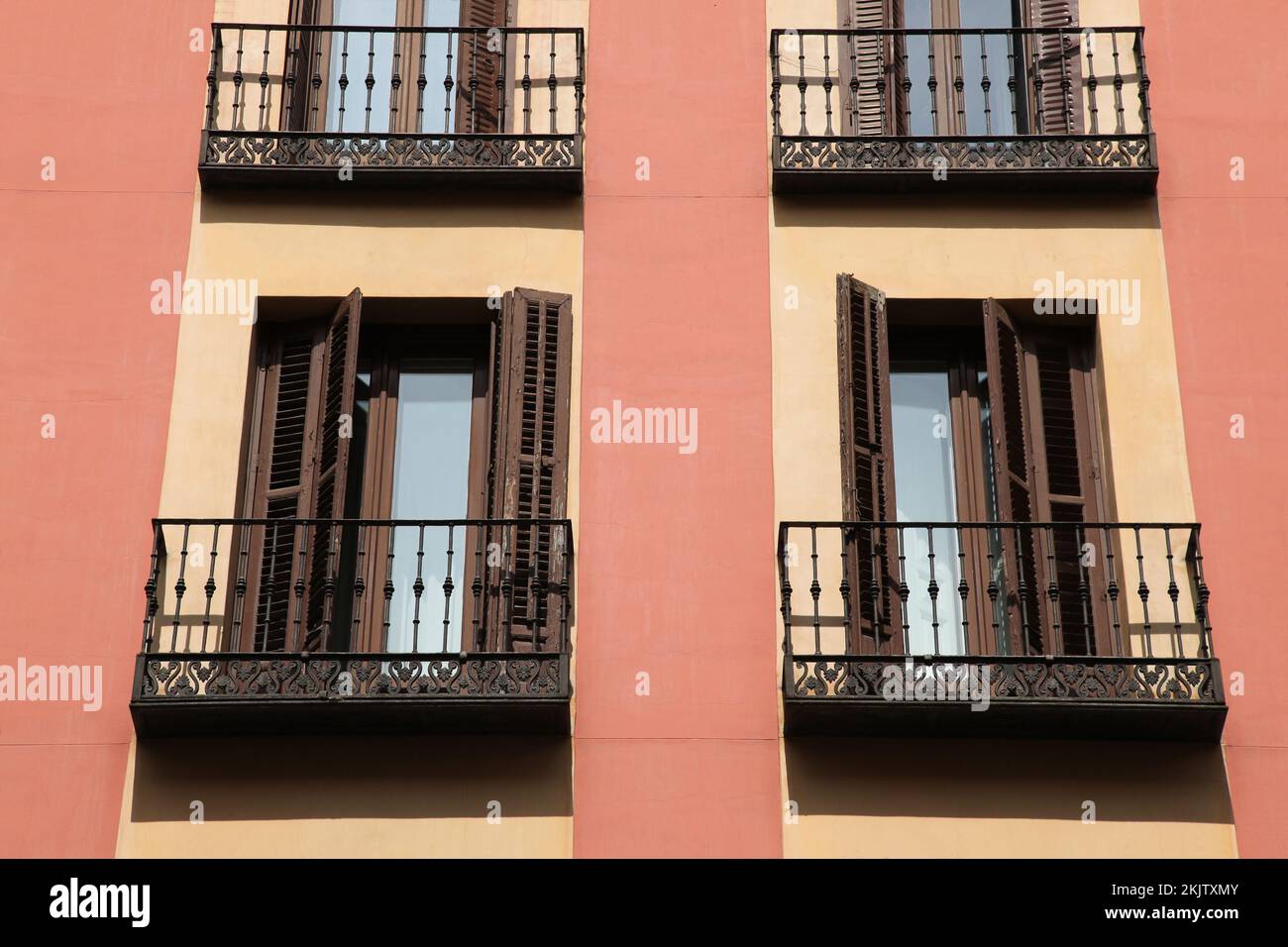 A group of typically Spanish shuttered windows in Madrid Spain Stock