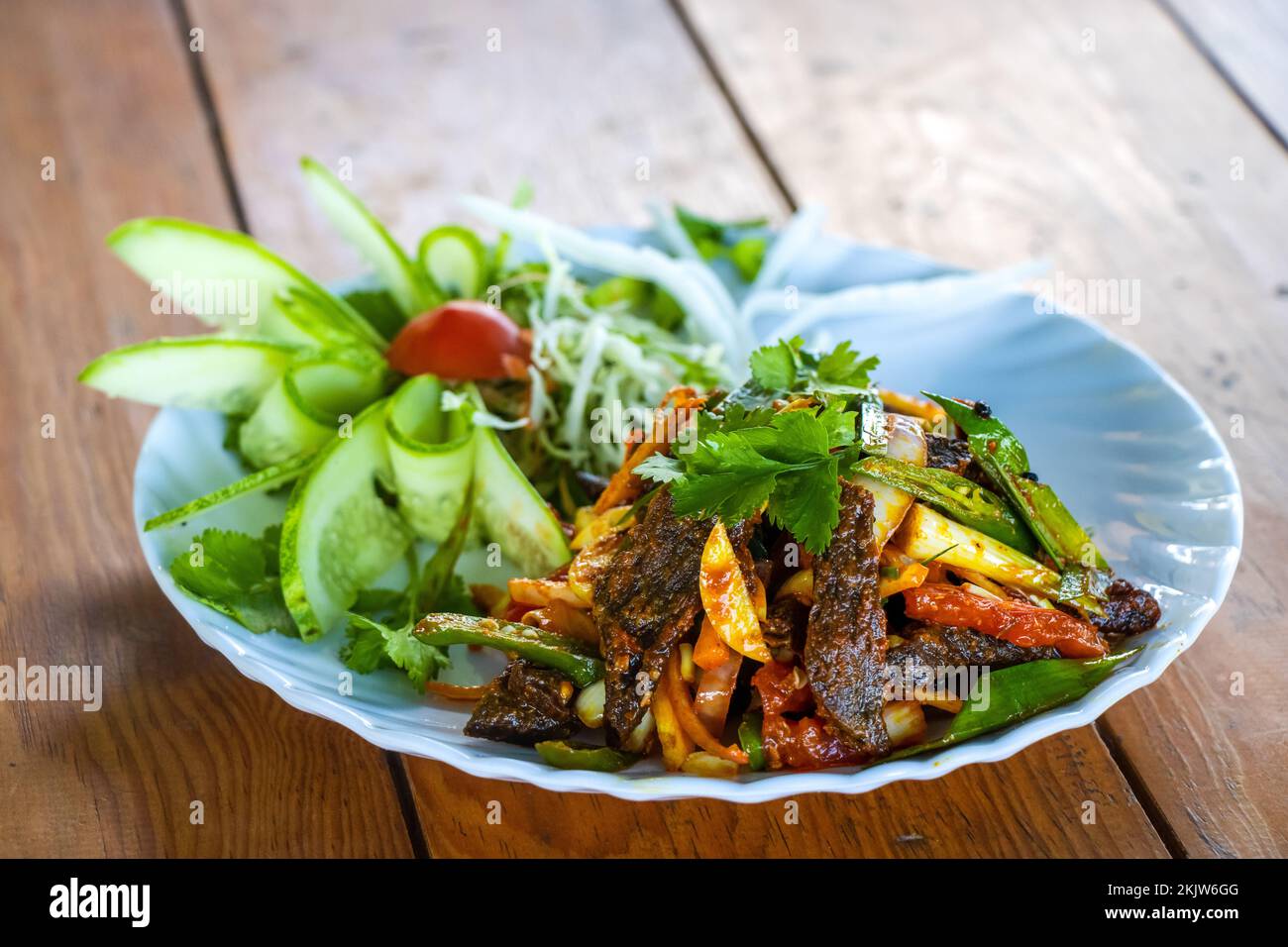 Nepali snacks Spicy Buffalo Dried Meat Sukuti Stock Photo