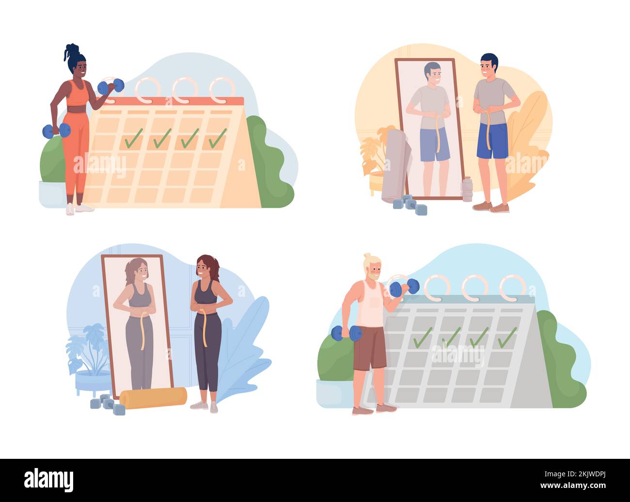 Regular Exercise Stock Image Regular exercise for weight loss 2D vector isolated illustrations set ...