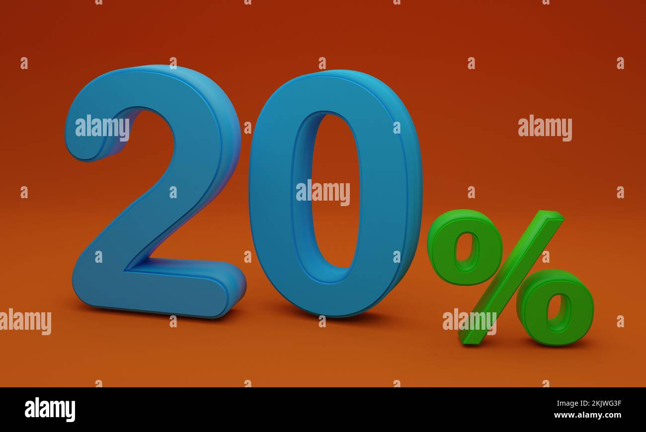 a-3d-illustration-of-a-20-percent-sign-on-an-orange-background