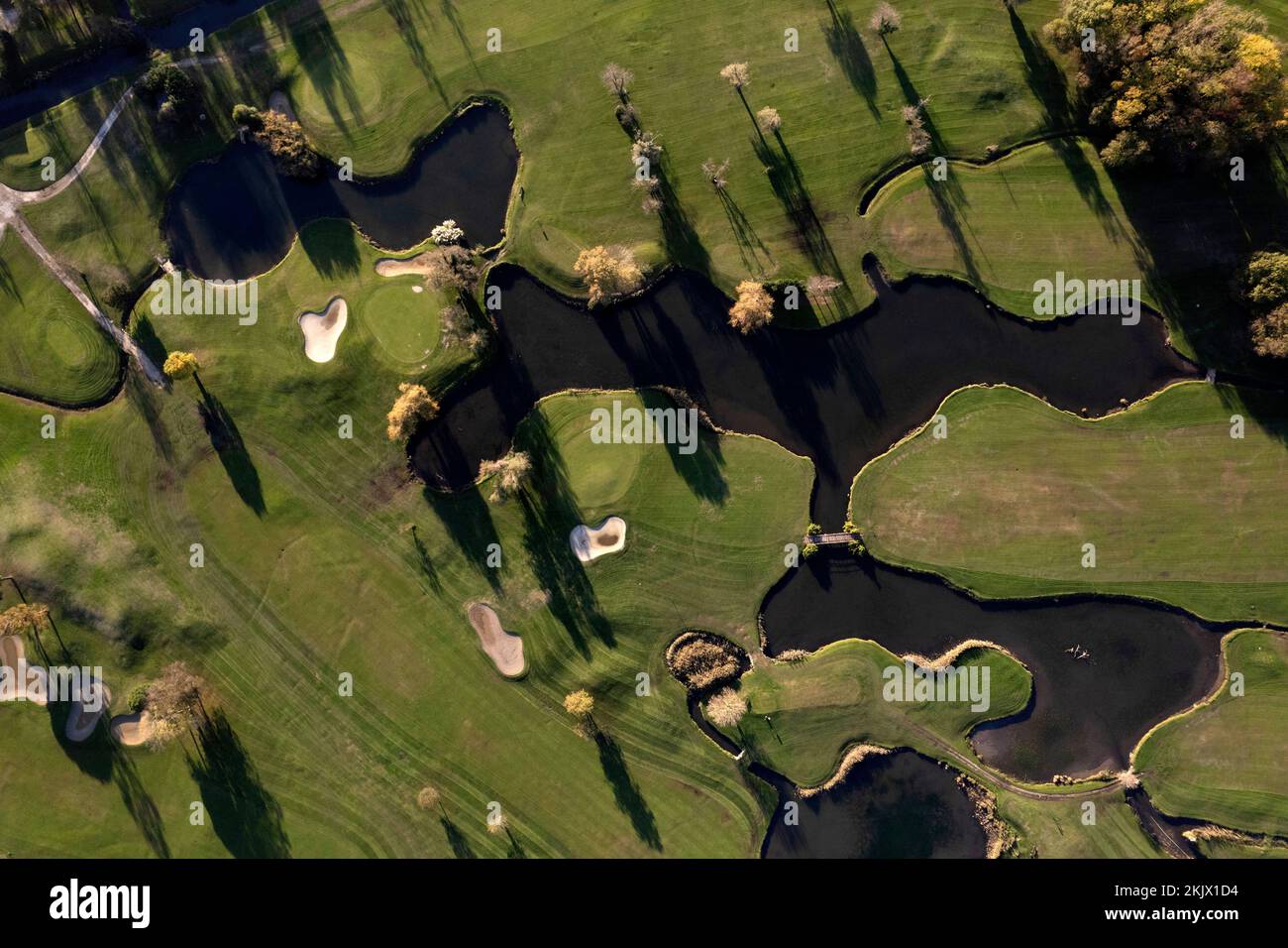 Aerial photographic documentation depicting part of a golf course Stock
