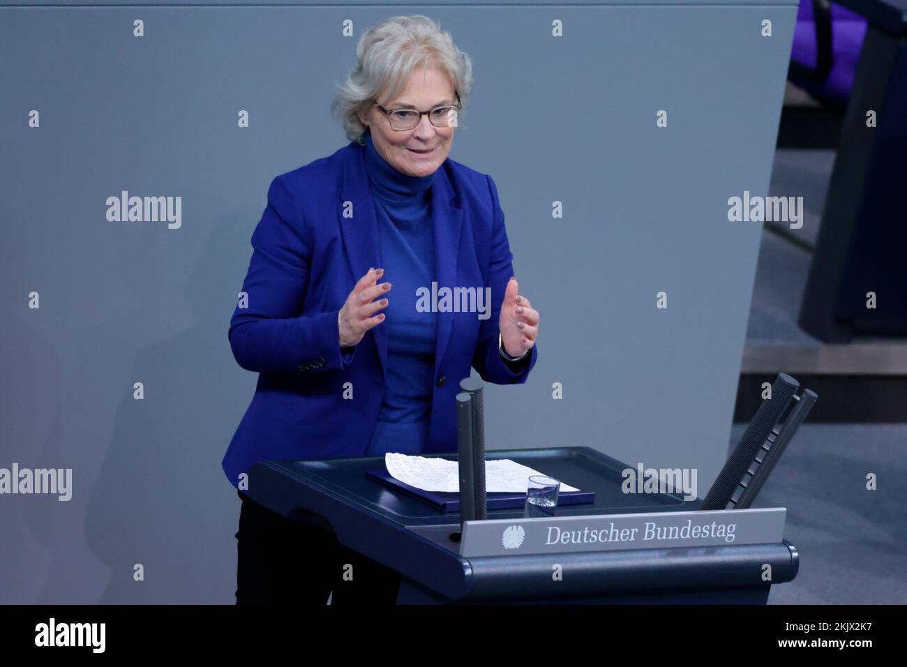 Christine Lambrecht speaks in the plenary session of the German Bundestag. Stock Photo