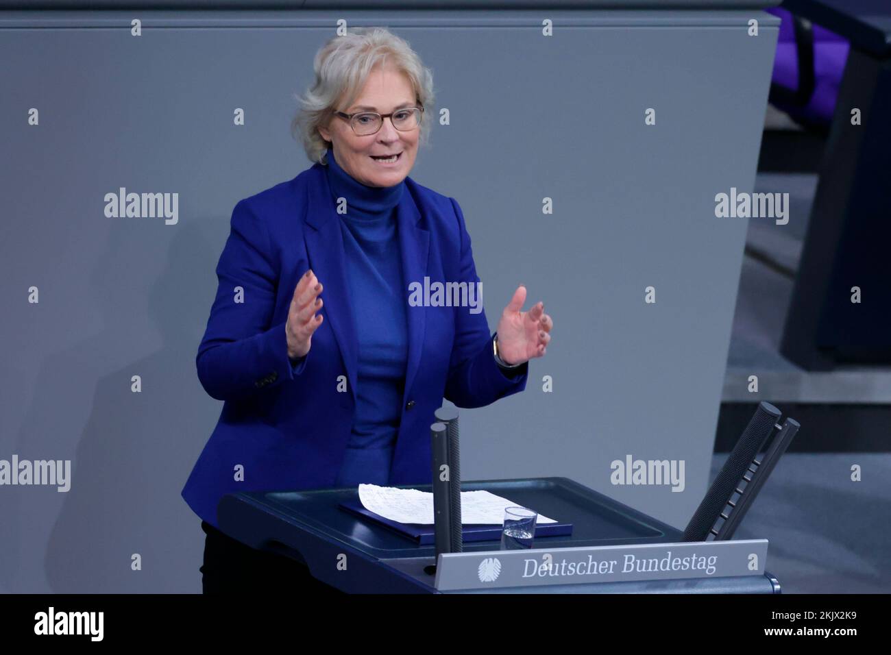 Christine Lambrecht speaks in the plenary session of the German Bundestag. Stock Photo