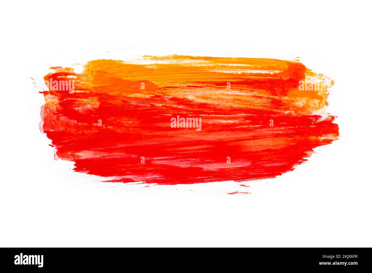 Abstract artistic acrylic red and orange color brush stroke. Isolated on white background. Stock Photo