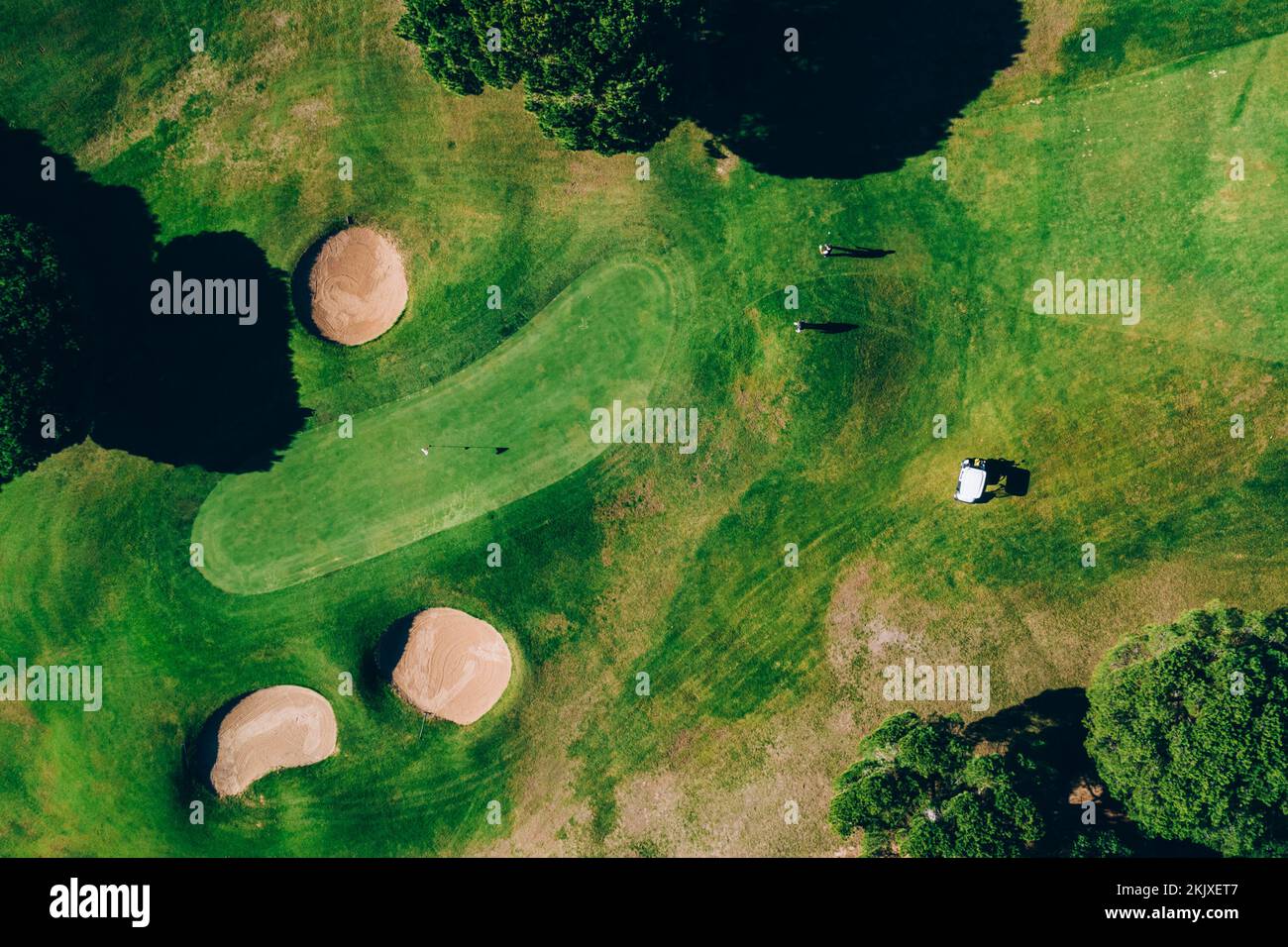 Top down aerial view of greenery golf court in the Algarve, Portugal Stock Photo