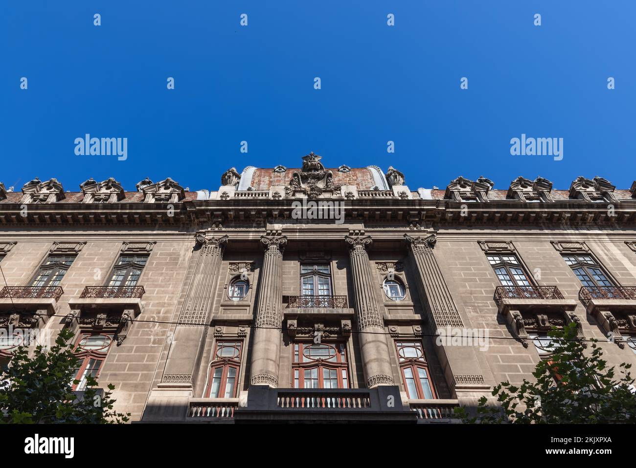 Historical building on Strada Ion Ghica 4 famously known as Bucharest Stock Exchange Palace features an eclectic style with neoclassical influences. B Stock Photo