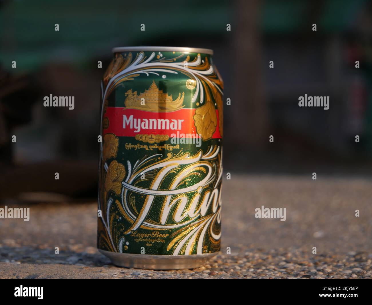 A closeup of Myanmar Beer on the ground Stock Photo Alamy