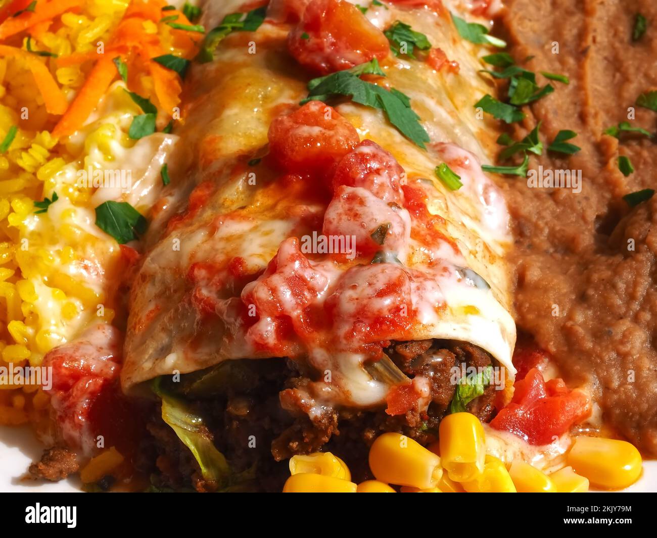 mexican burritos with refried black beans and rice Stock Photo Alamy