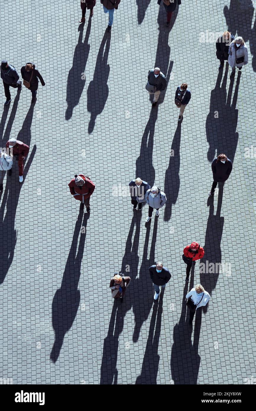 large group of people walking around the city, Bilbao city, basque country, spain Stock Photo