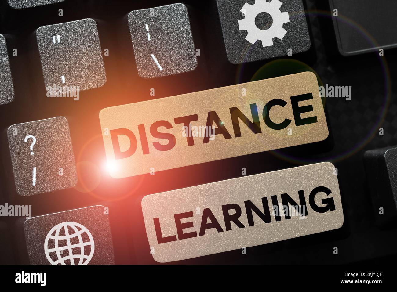 Text caption presenting Distance Learning. Concept meaning educational