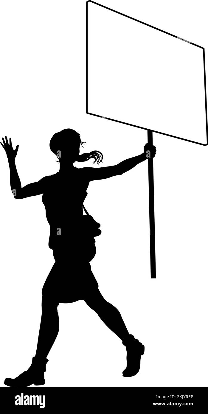 Protest Rally March Picket Sign Silhouette Person Stock Vector Image