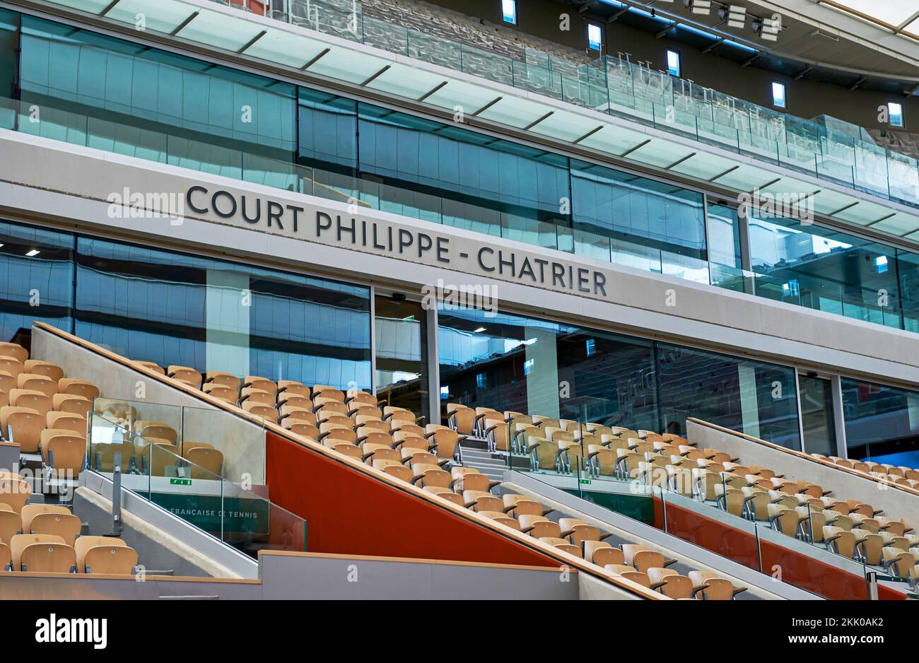 Main court of Philippe Chatrier at Roland Garros tennis complex in Paris Stock Photo