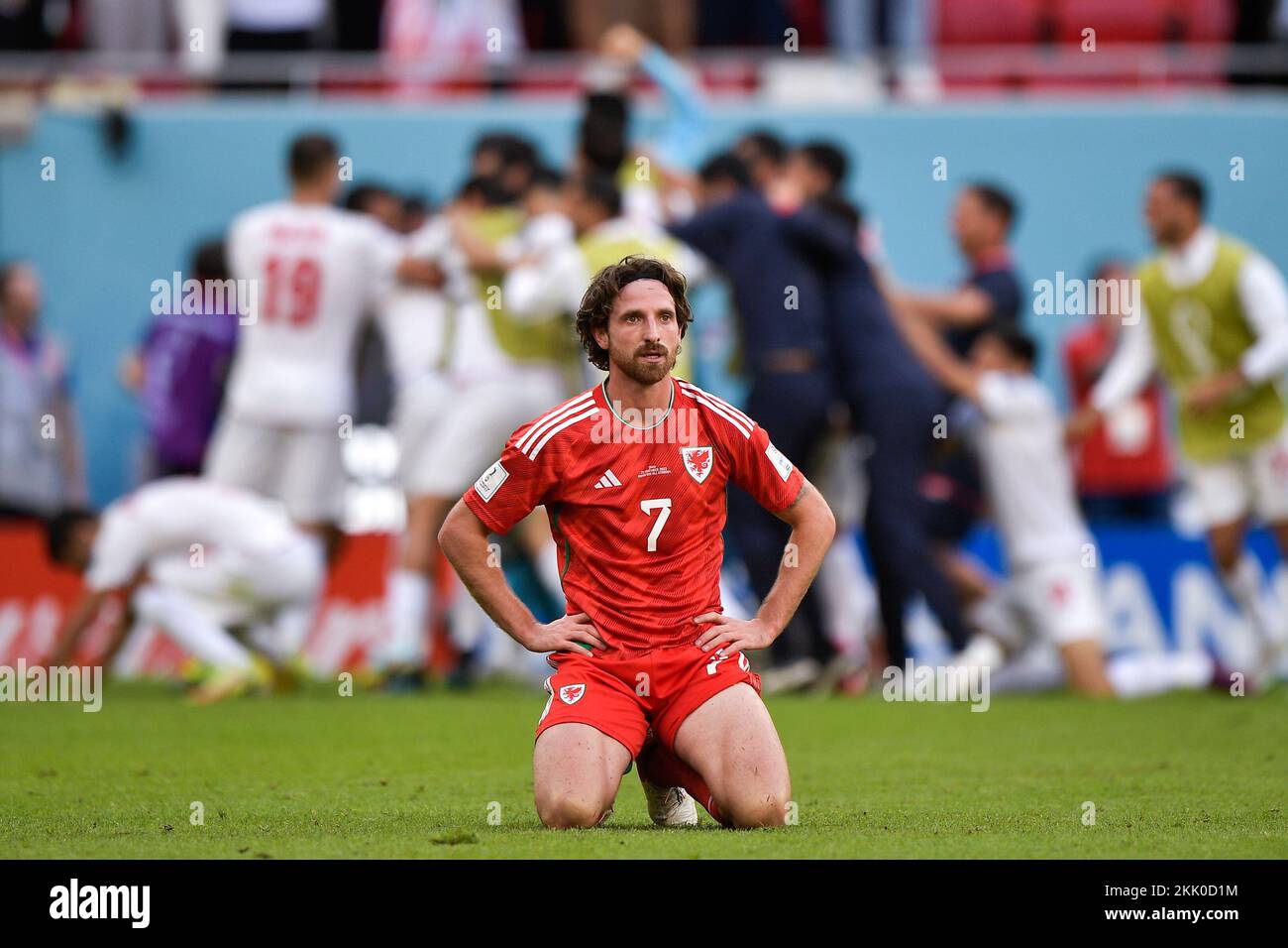 Doha, Qatar. 25th Nov, 2022. DOHA, QATAR - NOVEMBER 25: Joe Allen of Wales looks dejected after conceding his sides first goal from Roozbeh Cheshmi of IR Iran during the Group B - FIFA World Cup Qatar 2022 match between Wales and IR Iran at the Ahmad Bin Ali Stadium on November 25, 2022 in Doha, Qatar (Photo by Pablo Morano/BSR Agency) Credit: BSR Agency/Alamy Live News Credit: BSR Agency/Alamy Live News Credit: BSR Agency/Alamy Live News Stock Photo