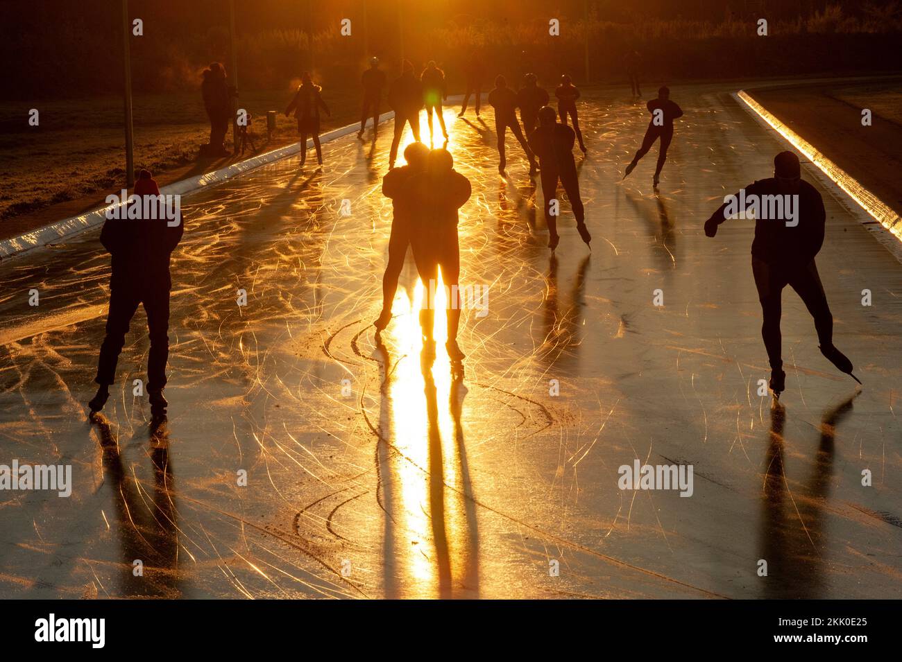 Skaters on an outdoor skating rink in the eastern part of the