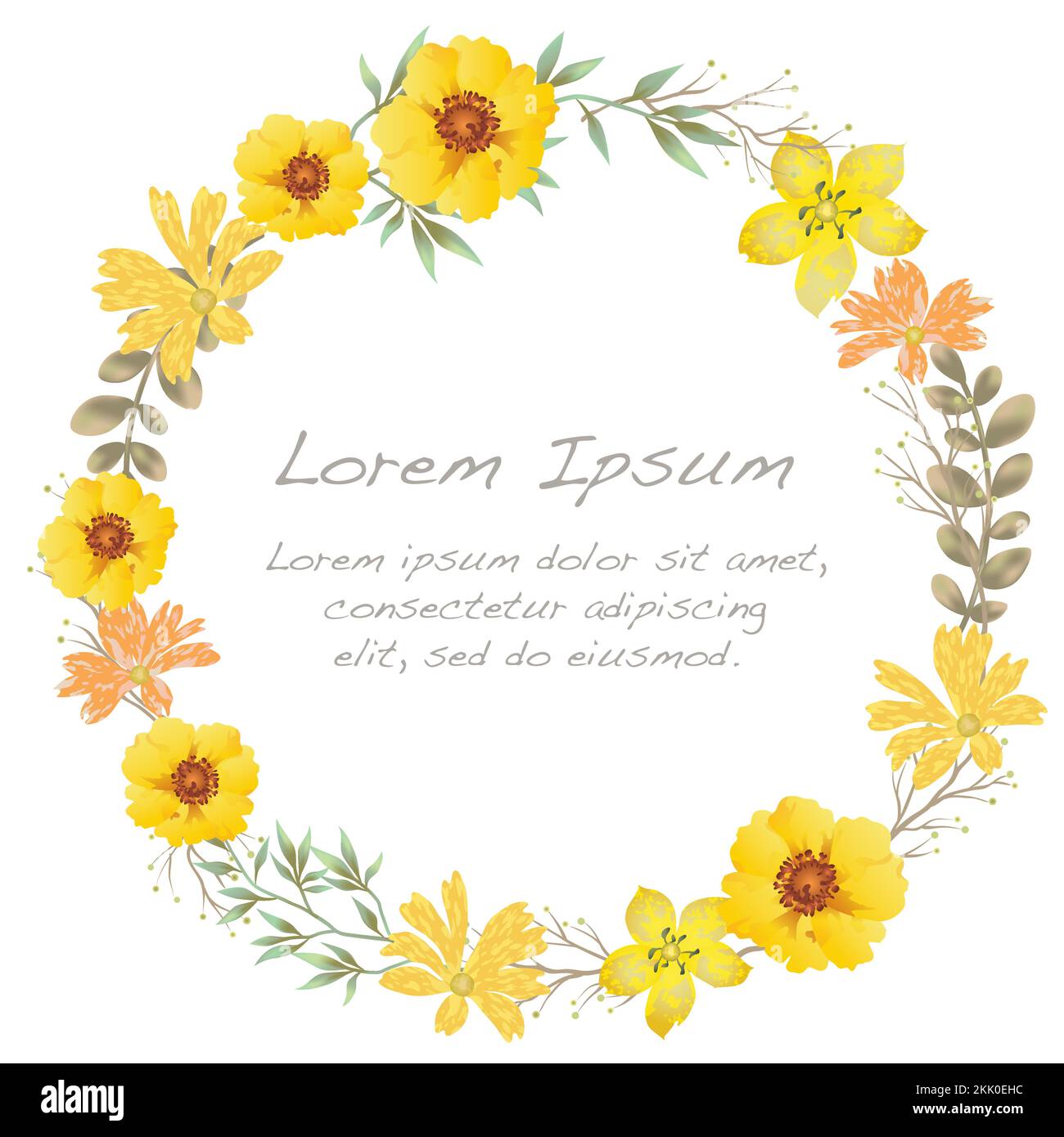 Vector Round Watercolor Botanical Frame Isolated On A White Background ...