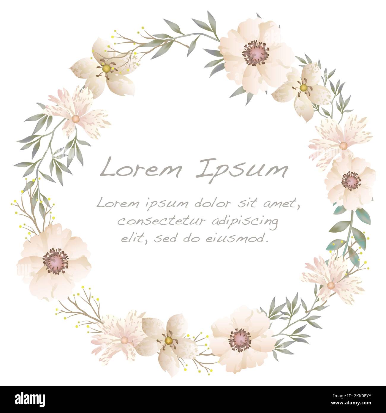 Vector Round Watercolor Botanical Frame Isolated On A White Background ...
